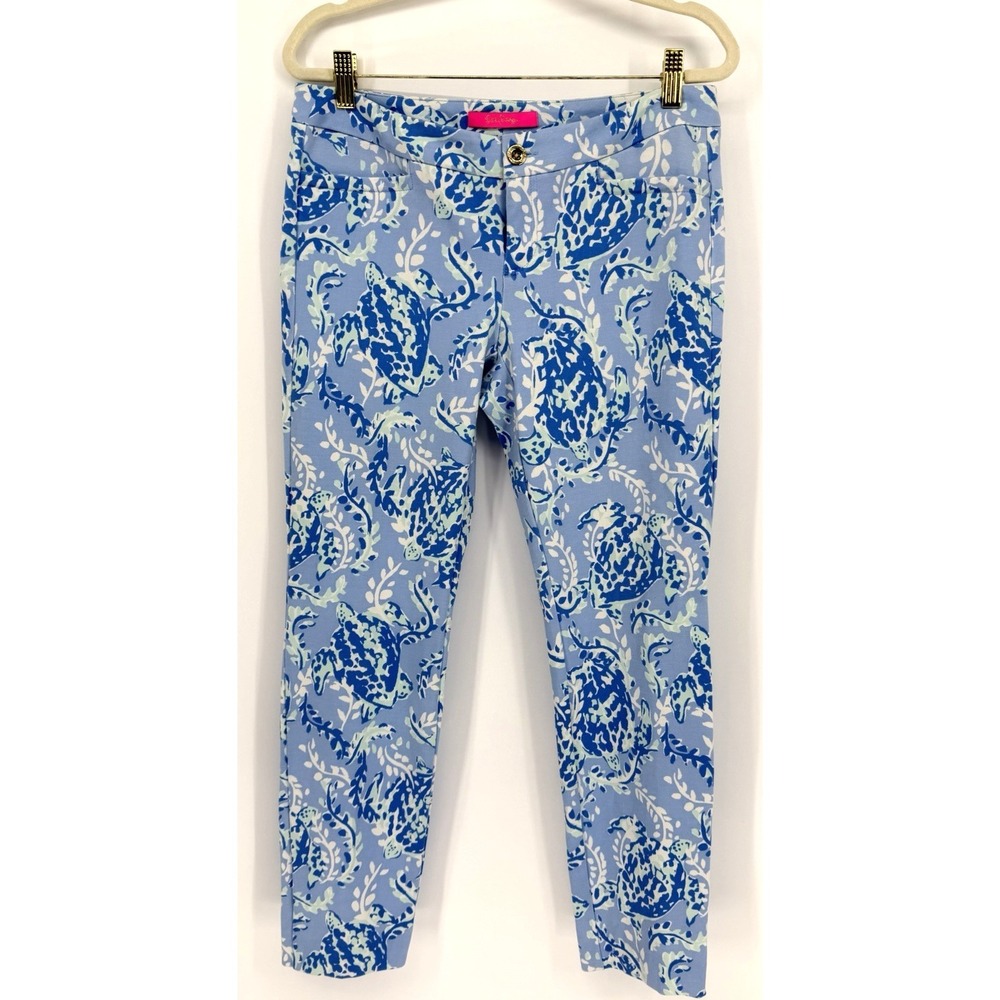 New Lilly Pulitzer Kelly Knit Skinny Ankle Pants Turtley Awesome Blue Peri Sz 6